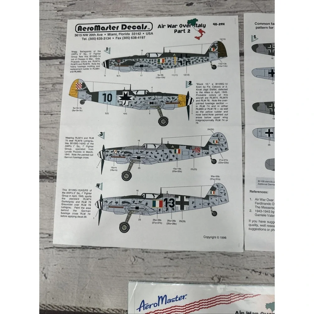 1/48 Aero Master Decals War Over Italy  Part 1 48-293 Part 2 48-294